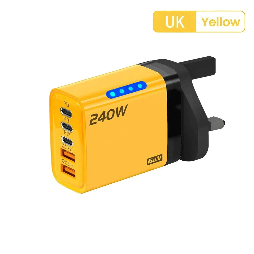 Eway 120W multi-port fast charger with multiple USB ports, compact black design, and sleek appearance.