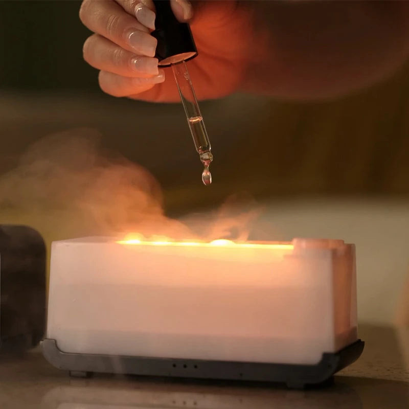 Eway humidifier with flame effect, stylish air moisture diffuser with warm flame-like light display, compact and modern design.