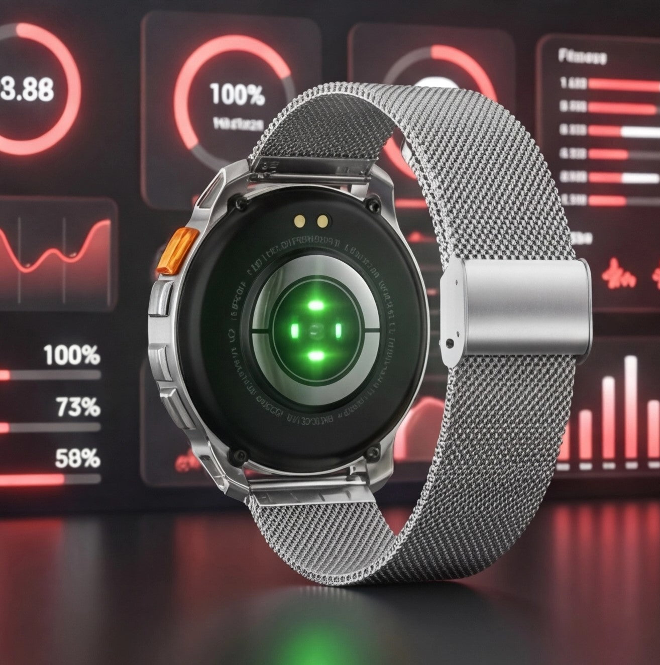 Eway GUHUAVMI smart watch with black strap and digital display showing time and health tracking features.