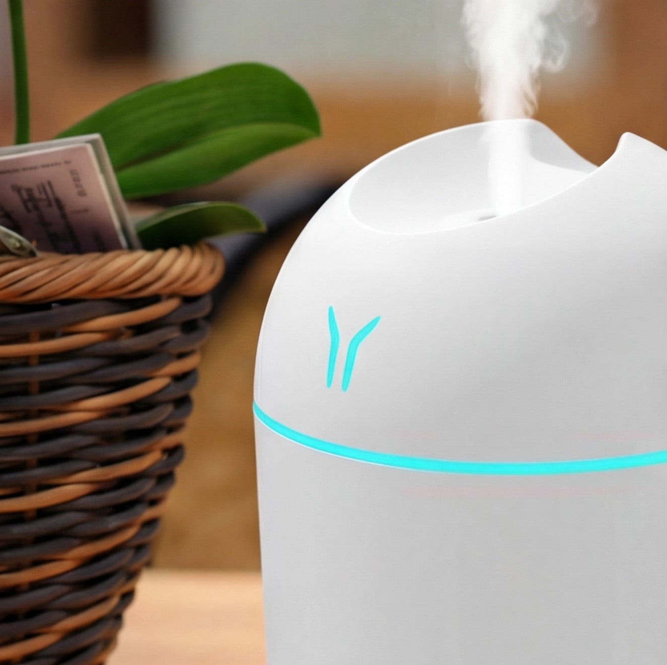 Eway USB humidifier with integrated aromatic diffuser, compact air moisturizing device with fragrance feature.