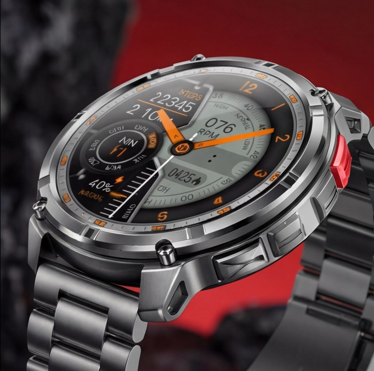 Eway GUHUAVMI smart watch with black strap, digital display, and fitness tracking features visible on the screen.