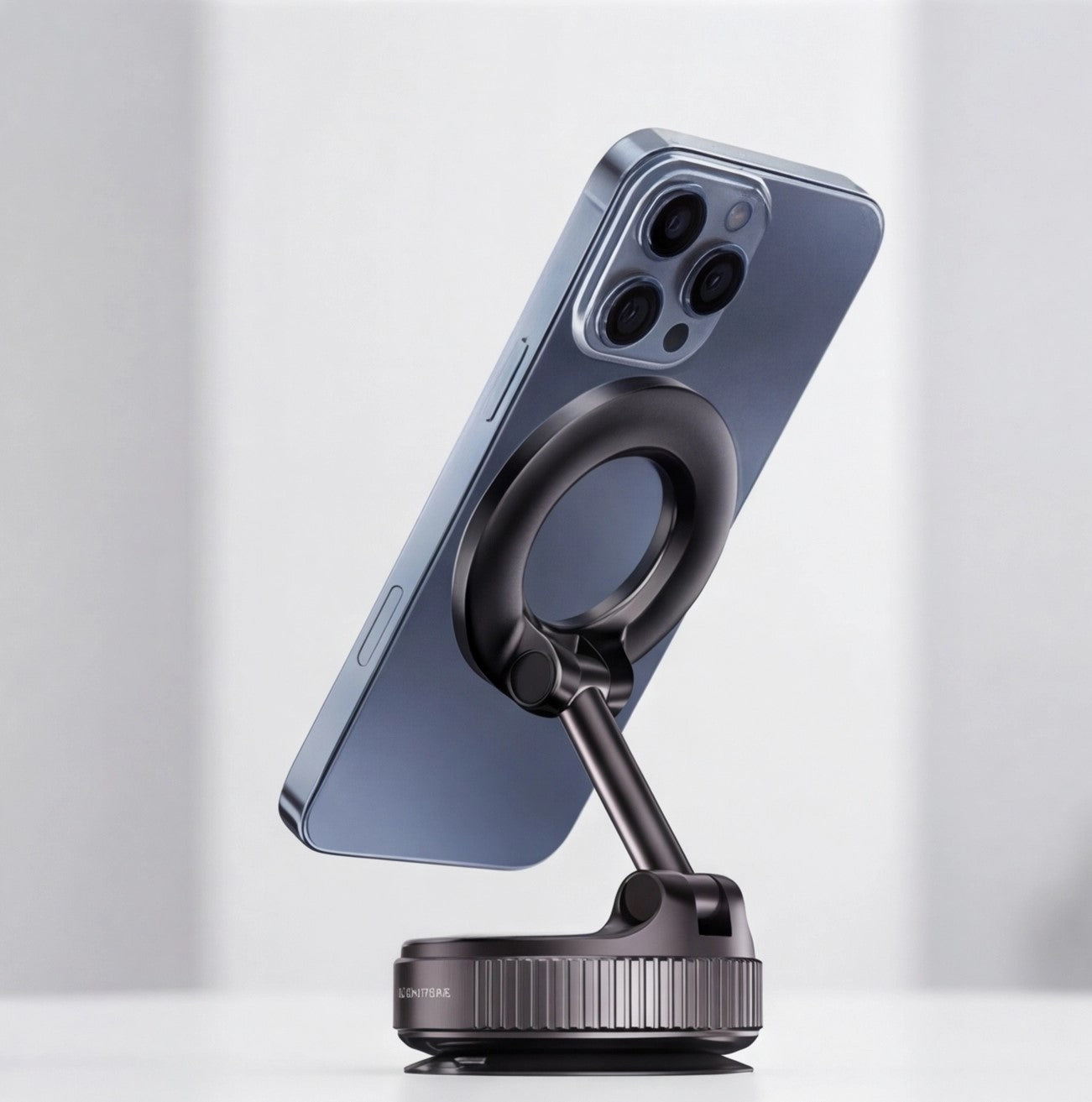 Magnetic phone holder by Eway mounted on a car dashboard, securely holding a smartphone for easy access and hands-free use.