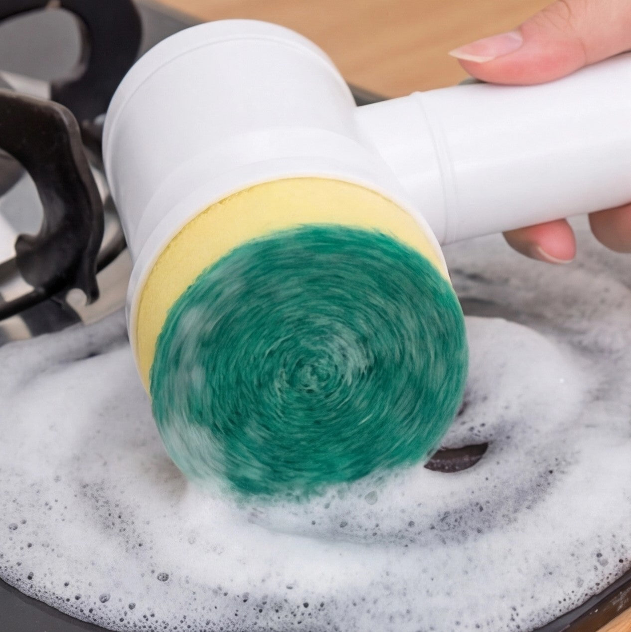 Electric multi-purpose cleaning brush by Eway with detachable heads for versatile cleaning tasks and easy handling.