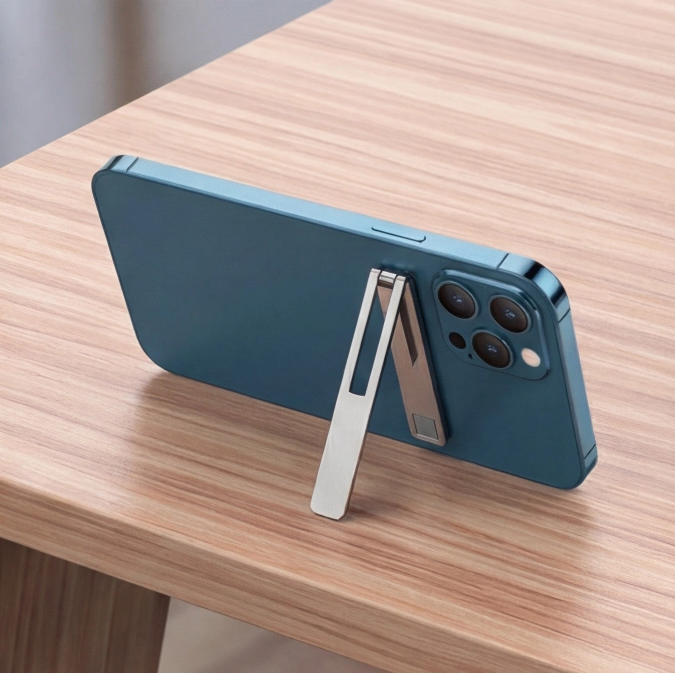 Eway desktop phone holder with adjustable stand for smartphones, black plastic design, suitable for office or home use.