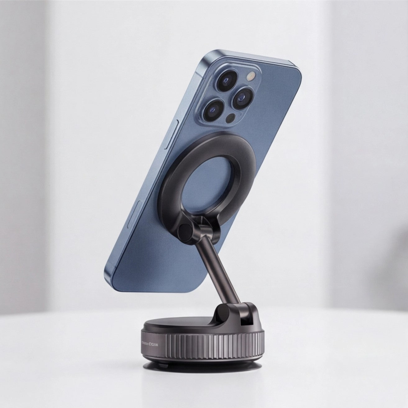 Magnetic phone holder from Eway, mounted on a car dashboard with a smartphone securely attached for hands-free use.