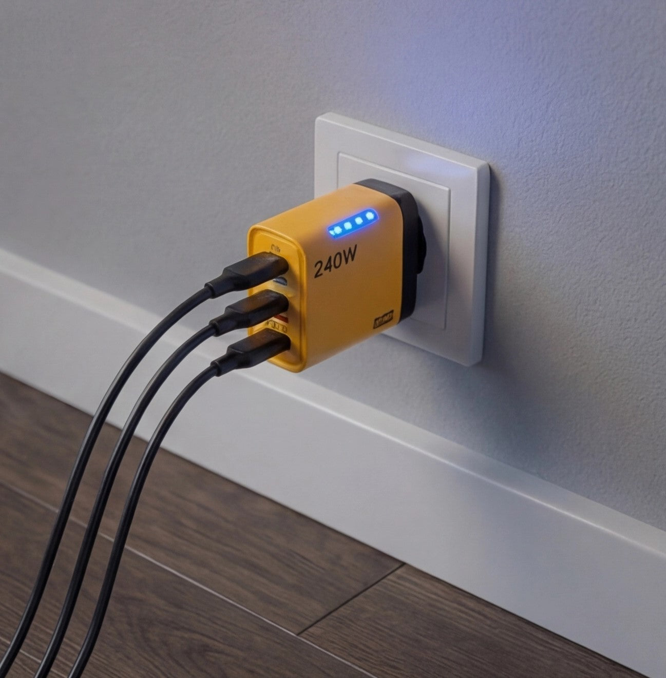 Eway 120W fast multi-port charger with multiple USB and USB-C ports, compact design, and sleek black finish.