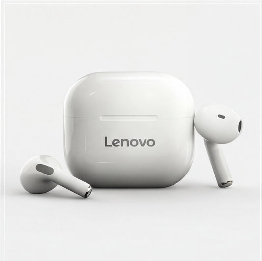 Wireless Lenovo LP40 earbuds by Eway with black charging case and in-ear design, shown on a white background.