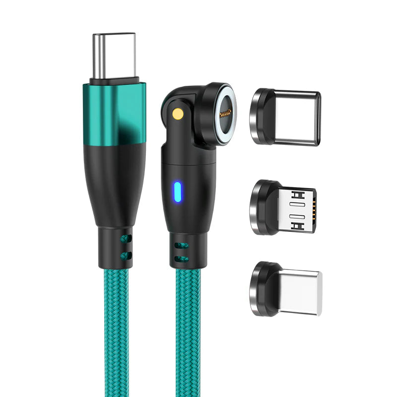 Eway 3-in-1 AUFU magnetic charging cable, 100W, with multiple connectors for fast charging of smartphones and devices.