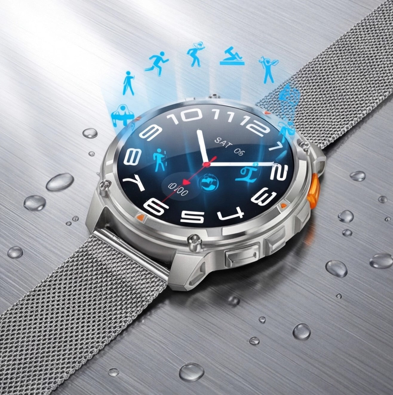 Eway GUHUAVMI smart watch with black strap, digital display, and fitness tracking features shown in the image.