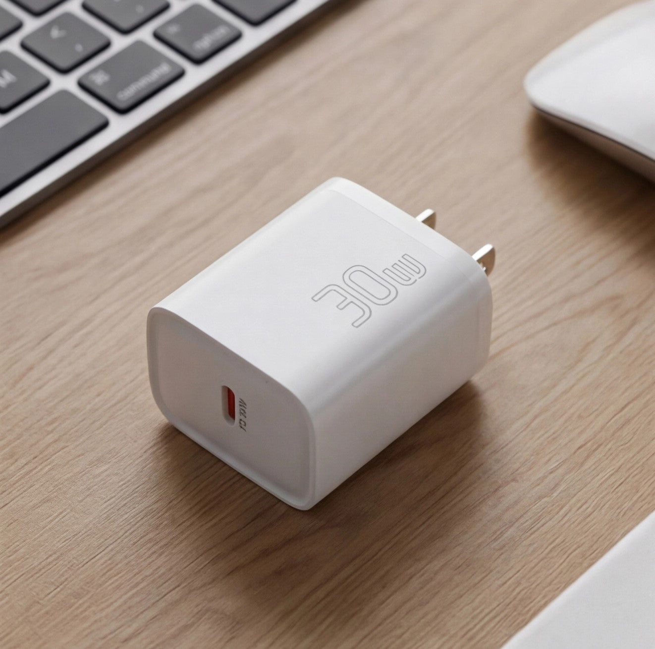 Eway ESSAGER 30W Type-C fast charging adapter shown with USB-C port and compact design for quick device charging.