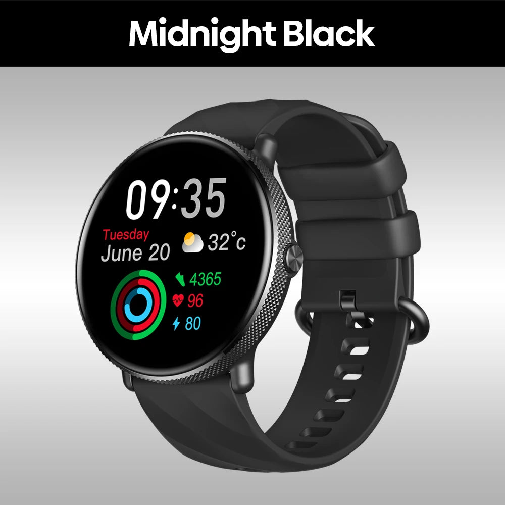 Eway Zeblaze GTR 3 PRO smartwatch showing digital display with fitness tracking features and sleek black band.
