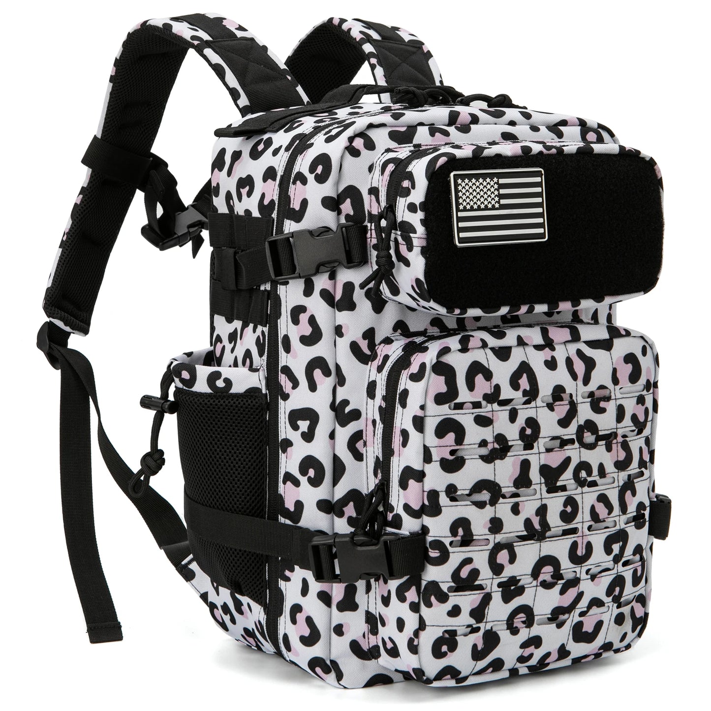Eway ReFire Gear outdoor backpack with multiple compartments, durable black fabric, and adjustable straps for hiking and travel.