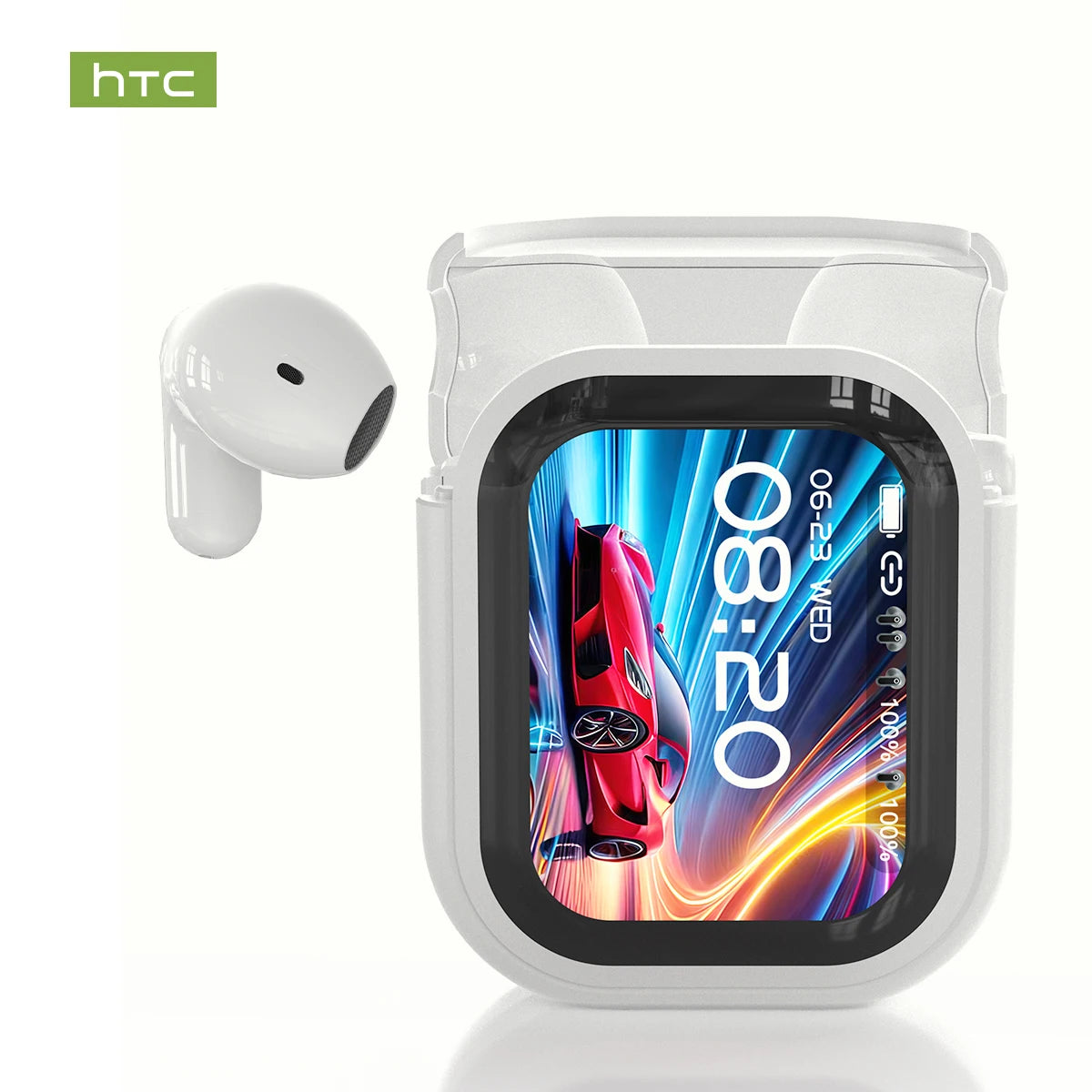 Wireless HTC earphones by Eway with sleek design and in-ear fit, shown in black color on a white background.