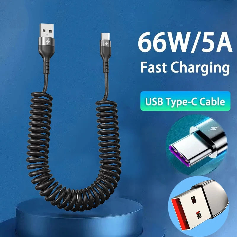 Eway Type-C retractable charging cable with adjustable length and durable design, shown extended in the image.
