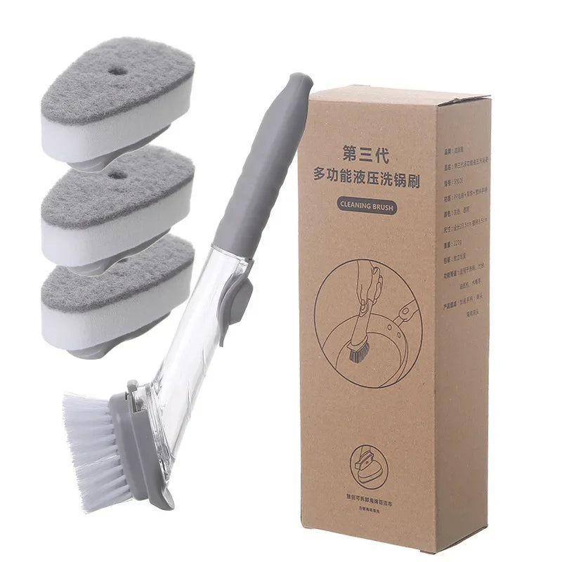 Eway 2-in-1 kitchen cleaning brush with soap dispenser, featuring a durable handle and integrated soap bottle for easy dishwashing.