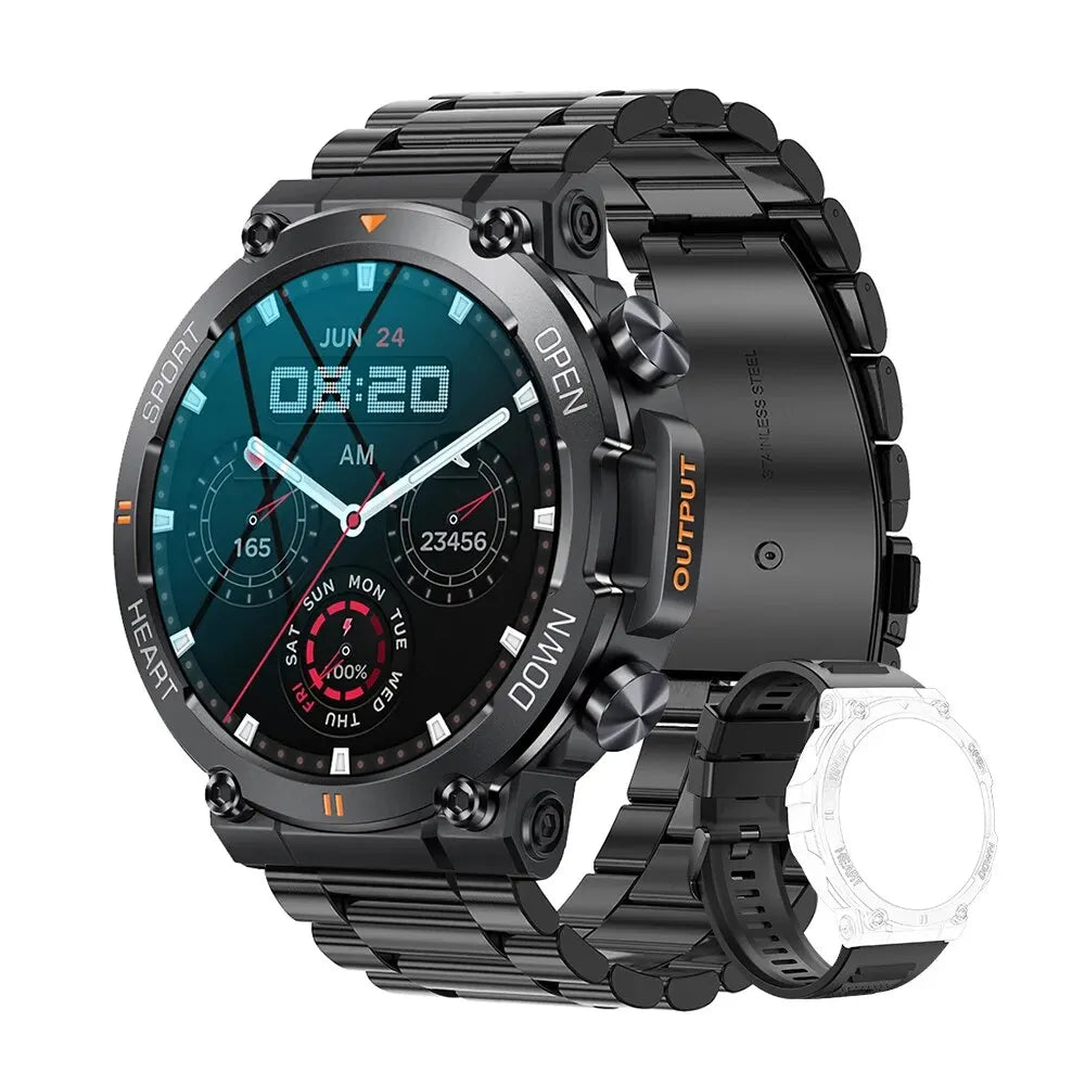 Eway MEVADEN MD56 smart watch with digital display and black strap, showing time and health tracking features.