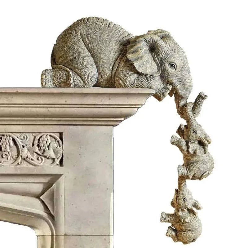 Set of three wooden elephant figurines by Eway, featuring detailed handcrafted designs for decorative display.
