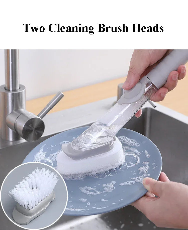 Eway 2-in-1 kitchen cleaning brush with soap dispenser, featuring a durable handle and integrated soap reservoir for easy dishwashing.
