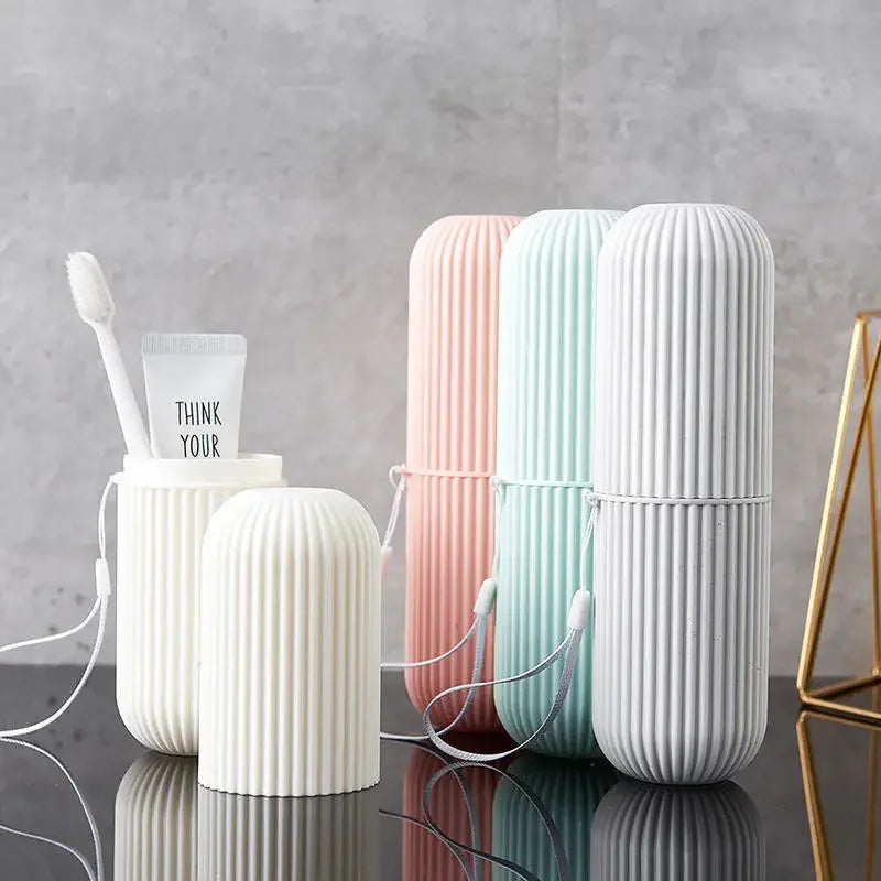 Eway travel toothpaste storage box with toothbrush holder, compact and portable for dental hygiene on the go.