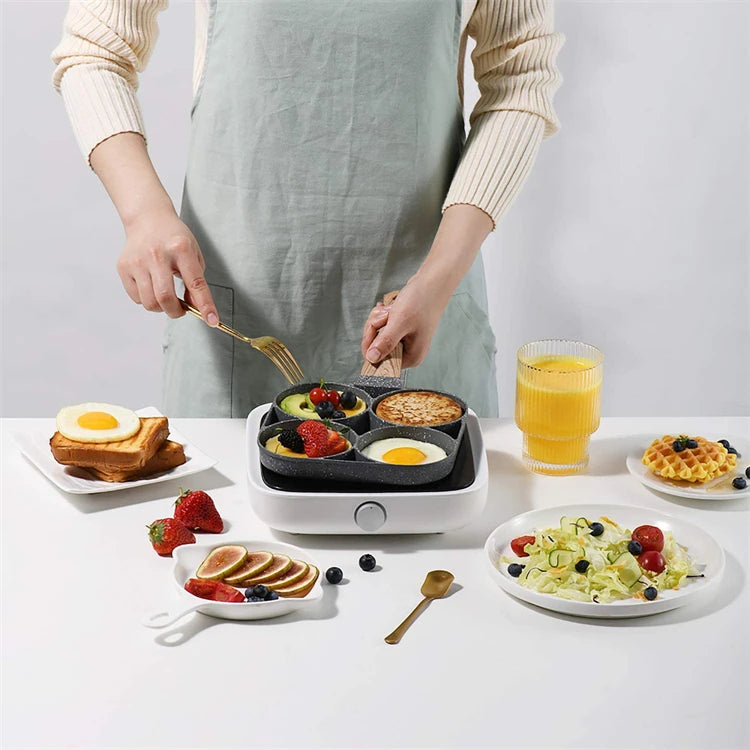 Eway 4-eye egg and pancake skillet with non-stick surface, ideal for breakfast cooking, shown in the image.