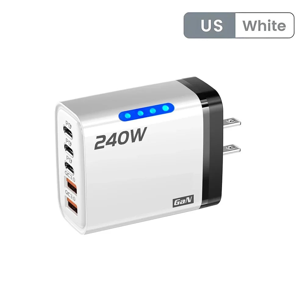 Eway 120W fast multi-port charger with multiple USB and Type-C ports for quick device charging, shown with connected cables.
