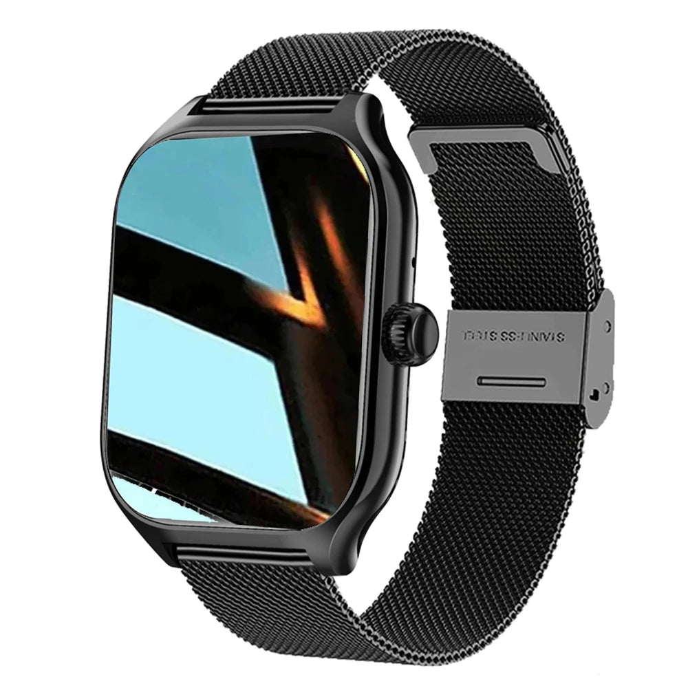 Eway UXEX smart watch displaying digital time and fitness tracking features on a sleek black band.