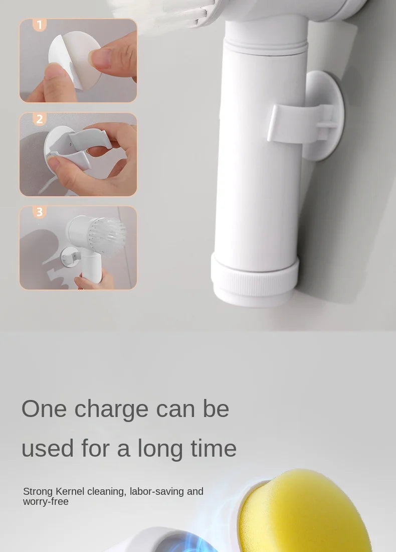 Eway electric multi-purpose cleaning brush with various attachments for versatile cleaning tasks, shown in the image.