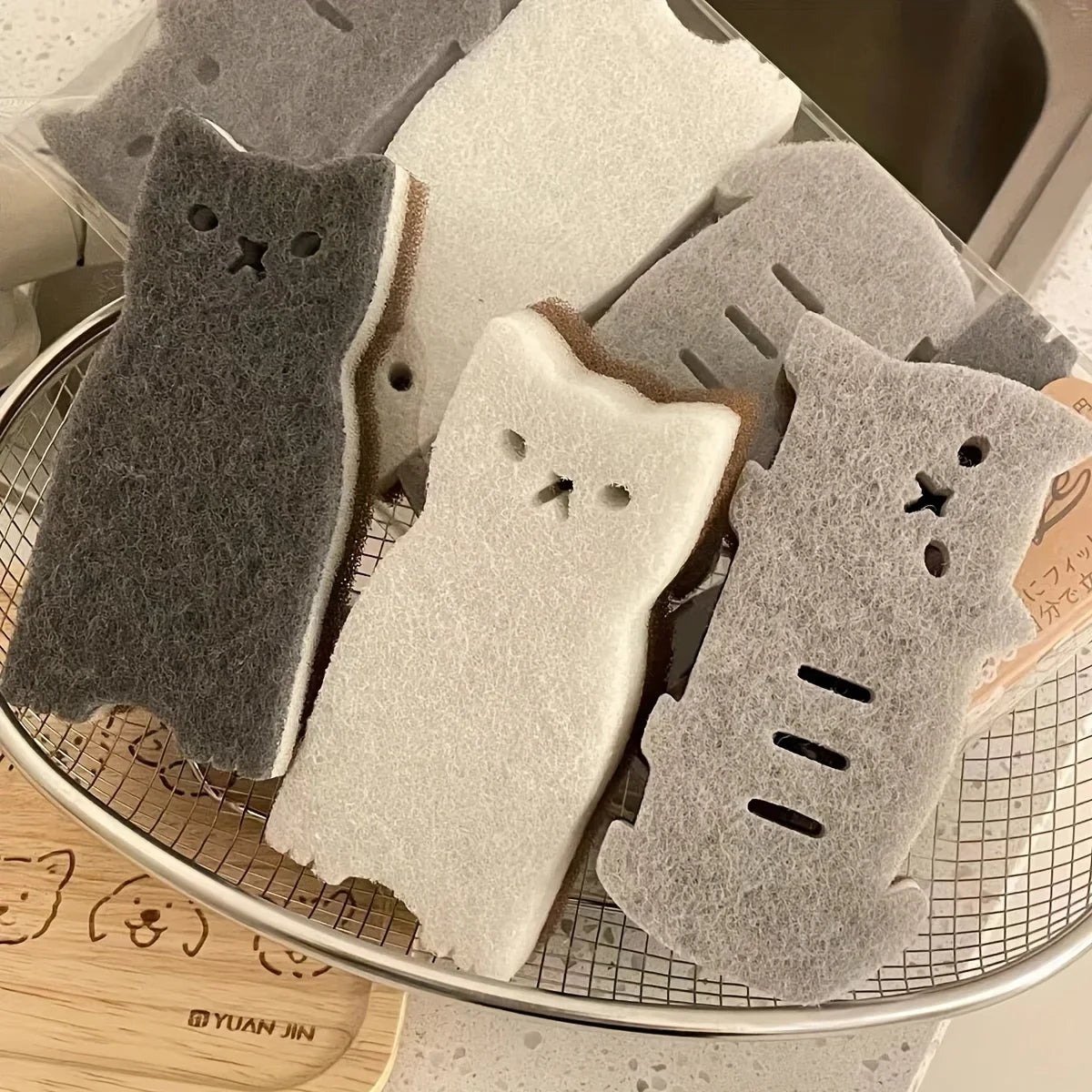 Eway cat-shaped cleaning sponge with soft, colorful surface ideal for gentle cleaning and scrubbing tasks.