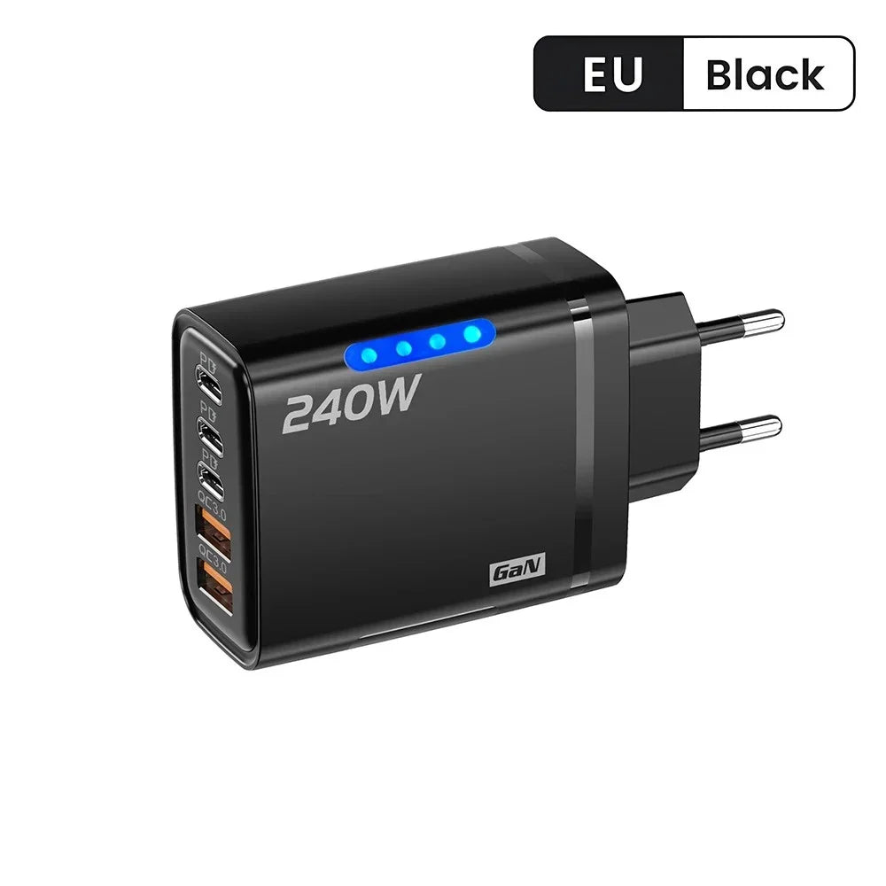 Eway 120W multi-port fast charger with multiple USB and Type-C ports, compact design for quick device charging.
