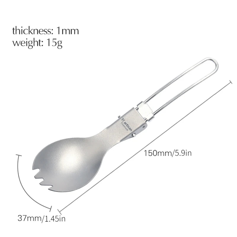 Eway Tiartisan titanium dining tools set, including fork, spoon, and knife, on a neutral background, highlighting sleek metallic finish.