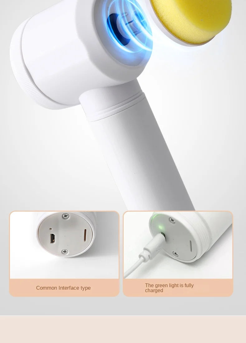 Eway electric multi-purpose cleaning brush with ergonomic handle and various brush heads for versatile cleaning tasks.