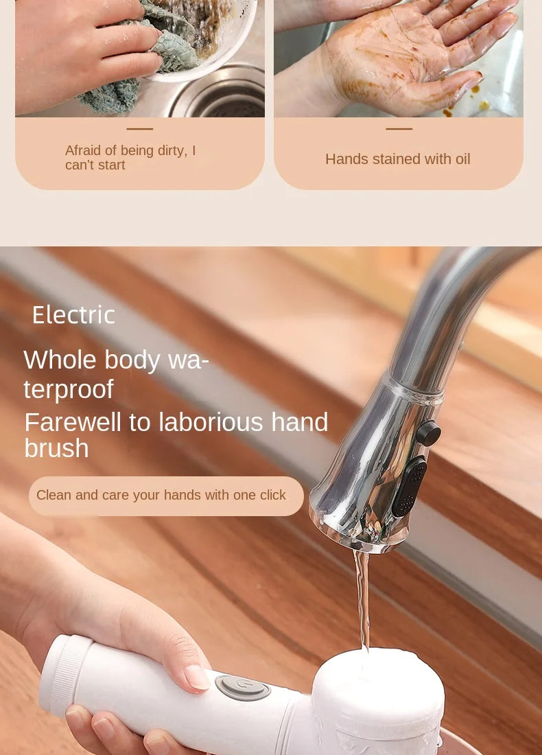 Eway electric multi-use cleaning brush with ergonomic handle and various attachments for versatile cleaning tasks.