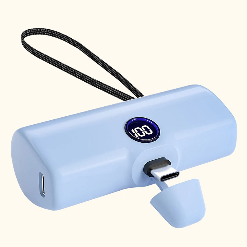 Eway portable power bank with digital display showing 18W fast charging capacity and multiple USB ports for device charging