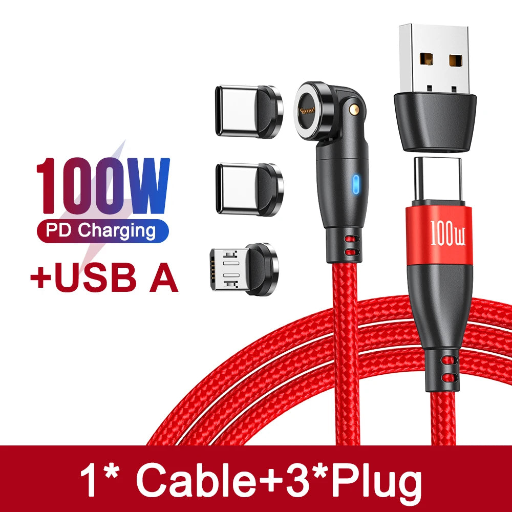 Magnetic 3-in-1 AUFU Eway charging cable with 100W power, featuring multiple connectors for versatile device charging.