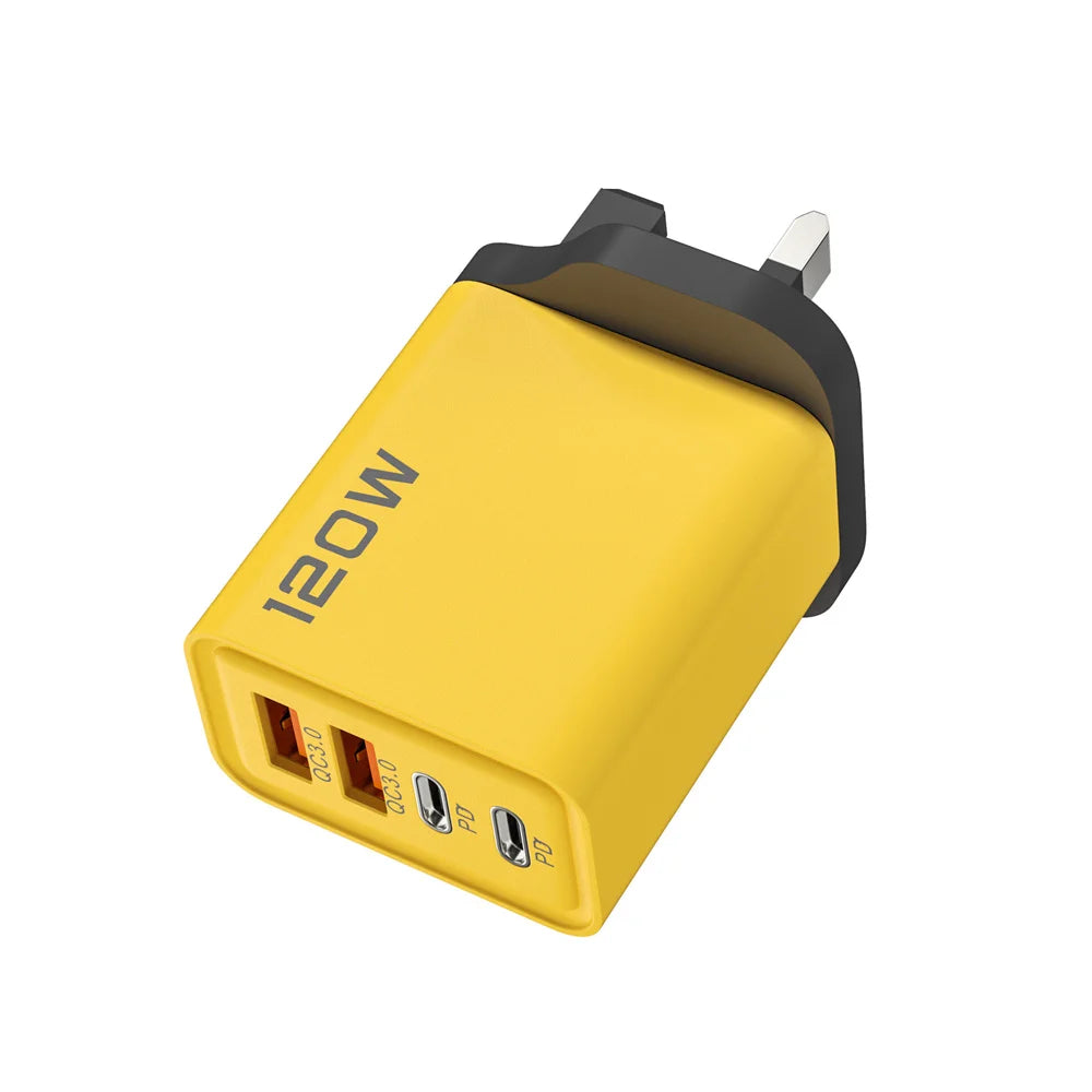 Eway 120W USB multi-port charger with 4 ports, compact design, and sleek black finish for fast device charging.
