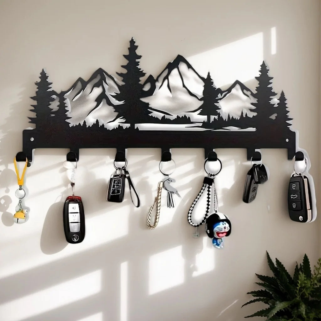 Wall key holder with elegant forest design by Eway, featuring a natural wood finish and decorative forest motifs.