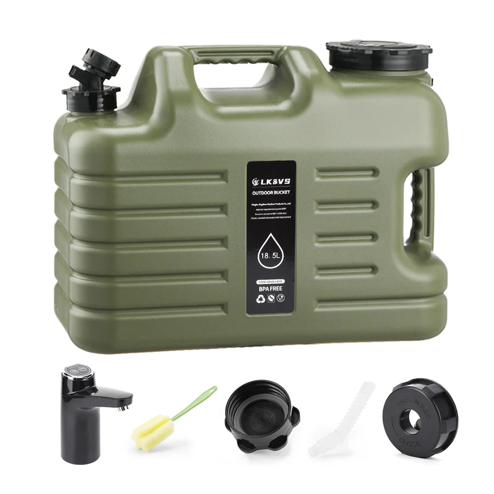 Portable 20-liter Eway camping water tank with handle, lightweight and durable for outdoor adventures and camping.