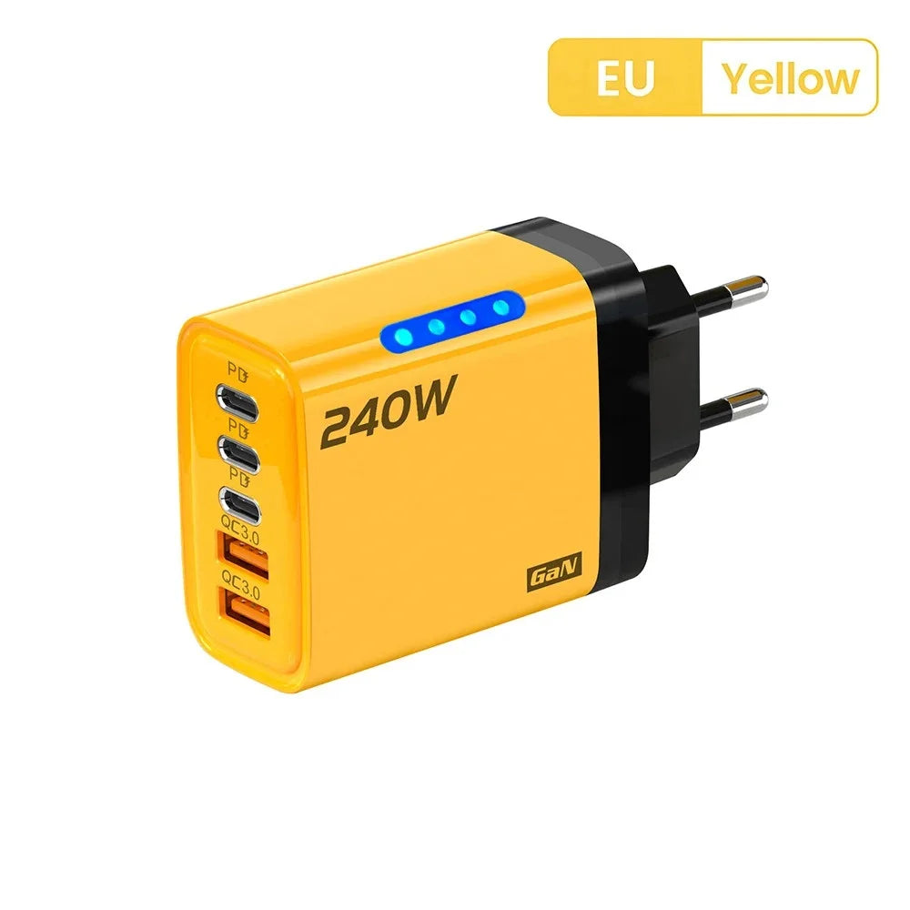 Eway 120W multi-port fast charger with multiple USB and USB-C ports, compact design, and sleek black finish.