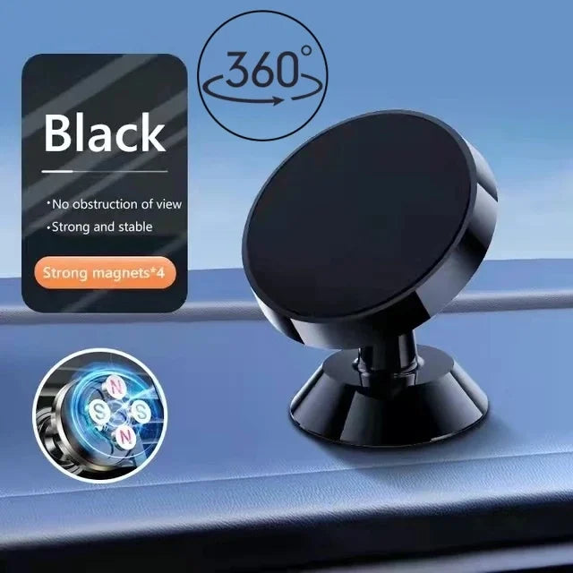 Magnetic phone holder by Eway Congdi showing a sleek black design mounted on a car air vent for hands-free use.