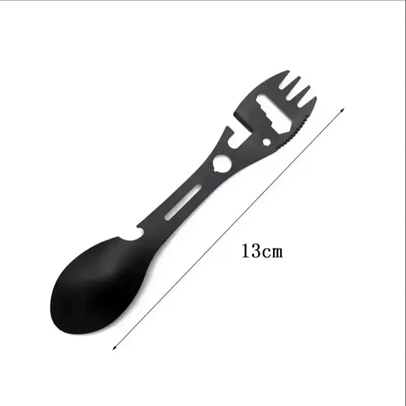 Eway stainless steel multi-purpose kitchen utensil with various functional tools, ideal for cooking and food preparation.