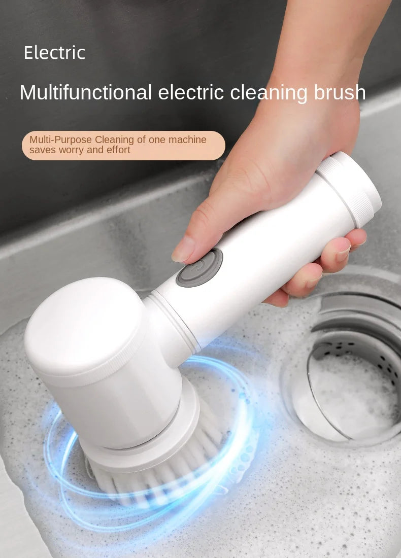 Eway electric multi-purpose cleaning brush with multiple attachments for versatile household cleaning tasks.