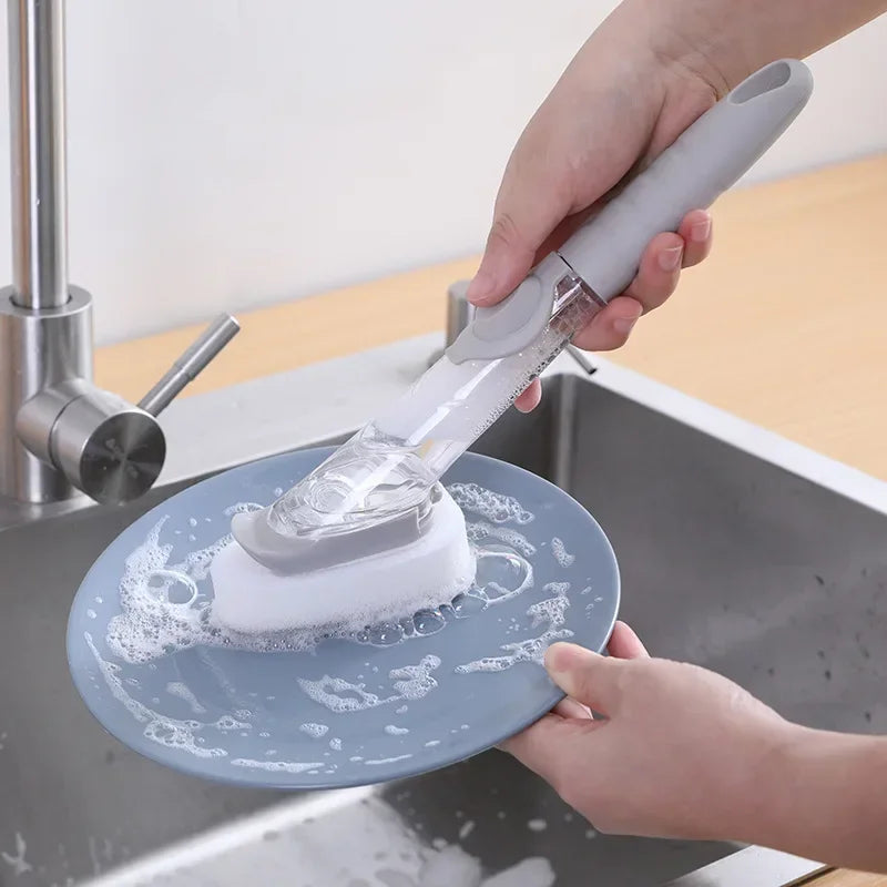 Eway 2-in-1 kitchen cleaning brush with soap dispenser, featuring a compact design and integrated soap reservoir for easy dishwashing
