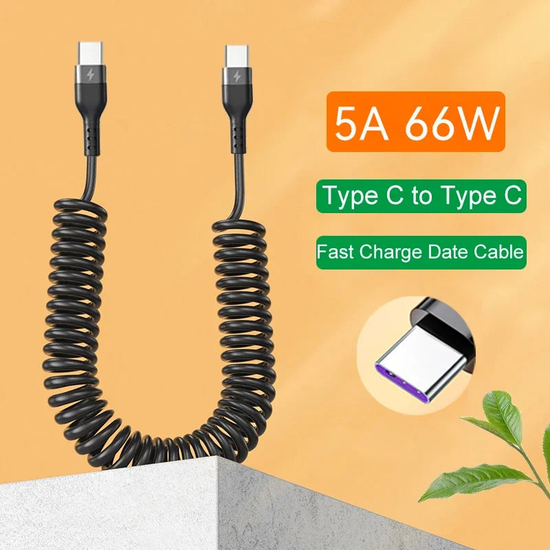 Eway retractable Type-C charging cable coiled with USB connector, durable and portable for fast device charging.
