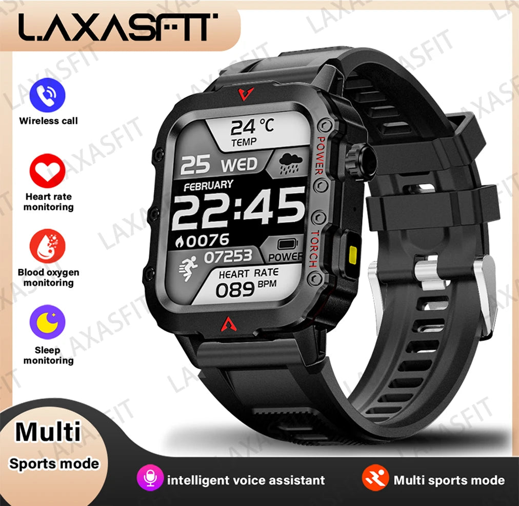 Eway LAXASFIT Q11 smart watch with digital display, black band, showing time and fitness tracking features.