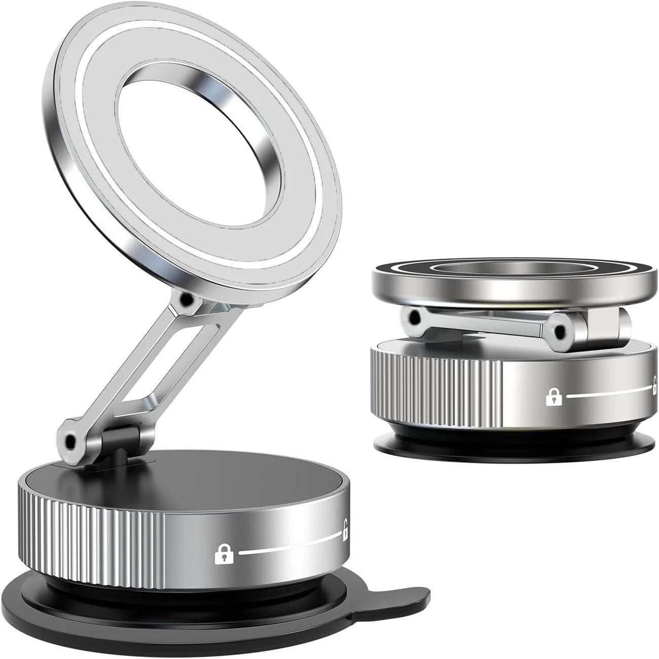 Magnetic phone holder by Eway with a sleek design, securely gripping a smartphone for car or desk use.