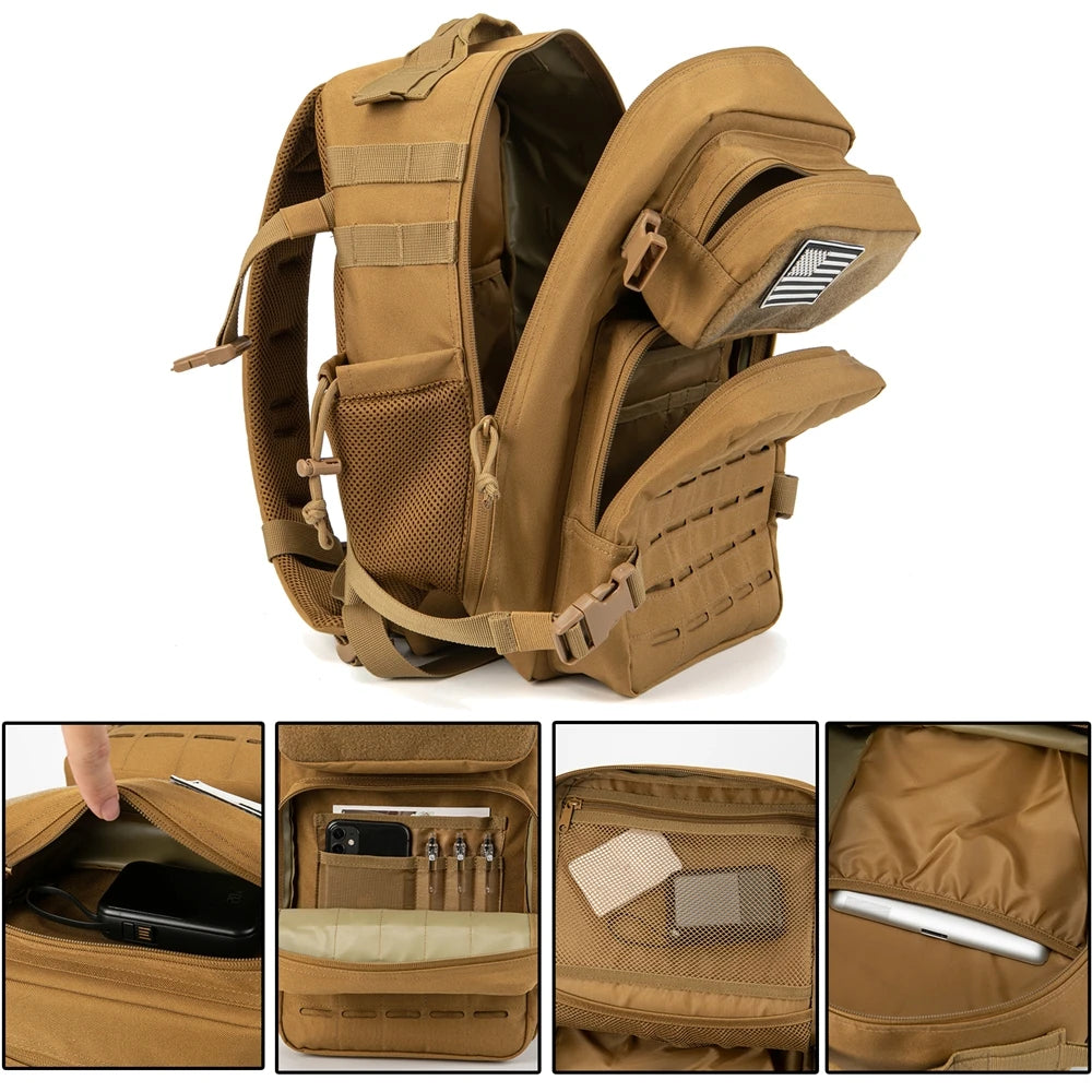 ReFire Gear outdoor backpack by Eway, durable black hiking bag with multiple compartments and adjustable straps.