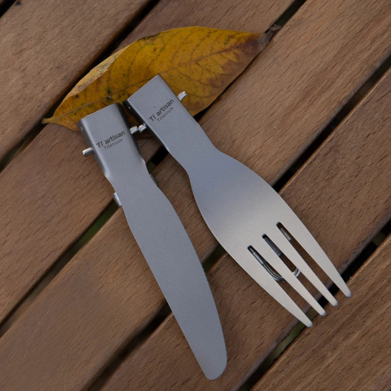 Tiartisan titanium dining utensils set by Eway, featuring lightweight, durable cutlery with sleek design for everyday use.