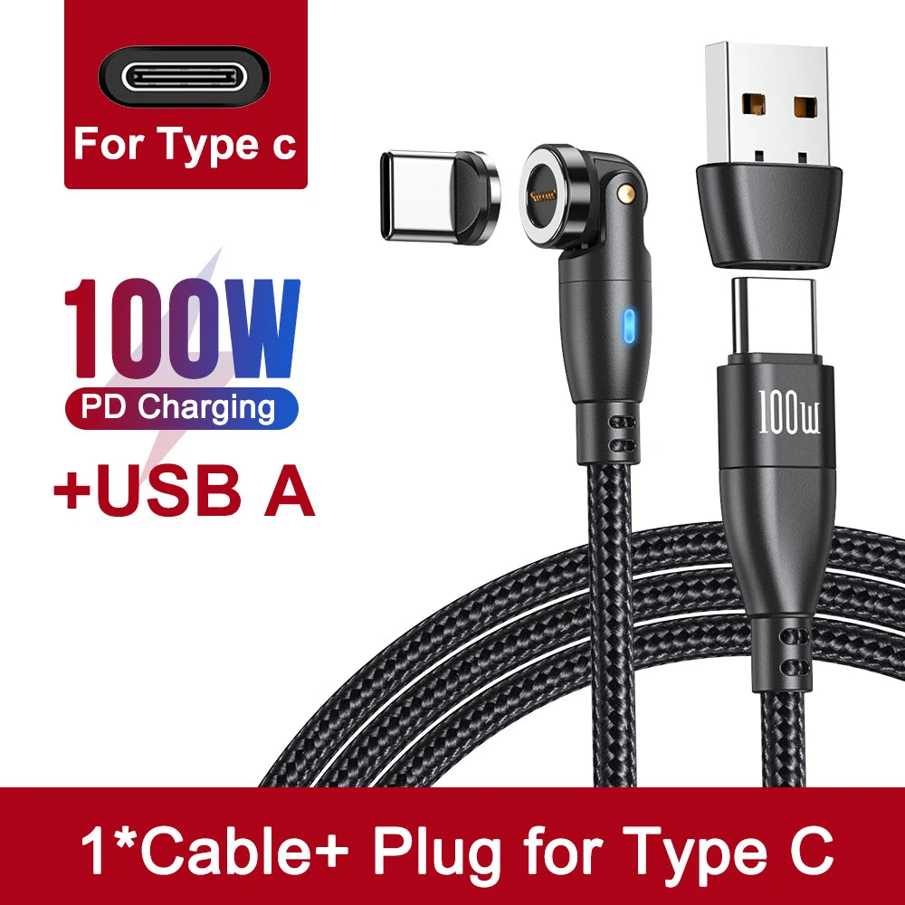 Eway 3-in-1 AUFU magnetic charging cable, 100W, with multiple connectors for fast device charging and versatile use.