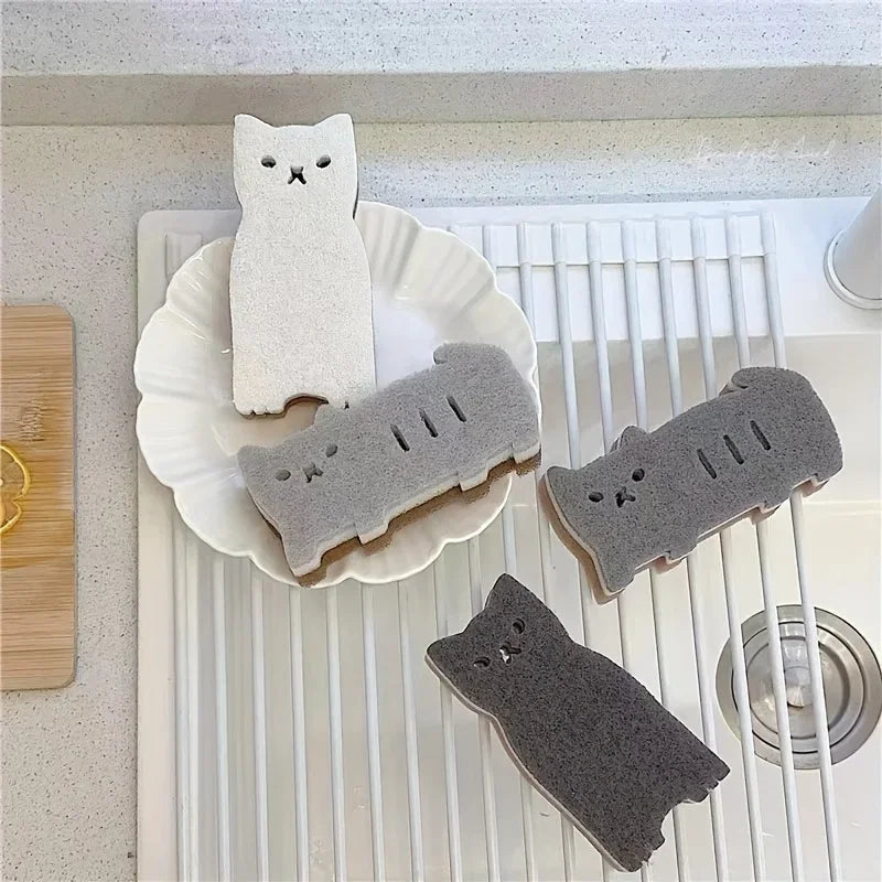 Eway cat-shaped cleaning sponge with soft, absorbent material for kitchen and household cleaning tasks.