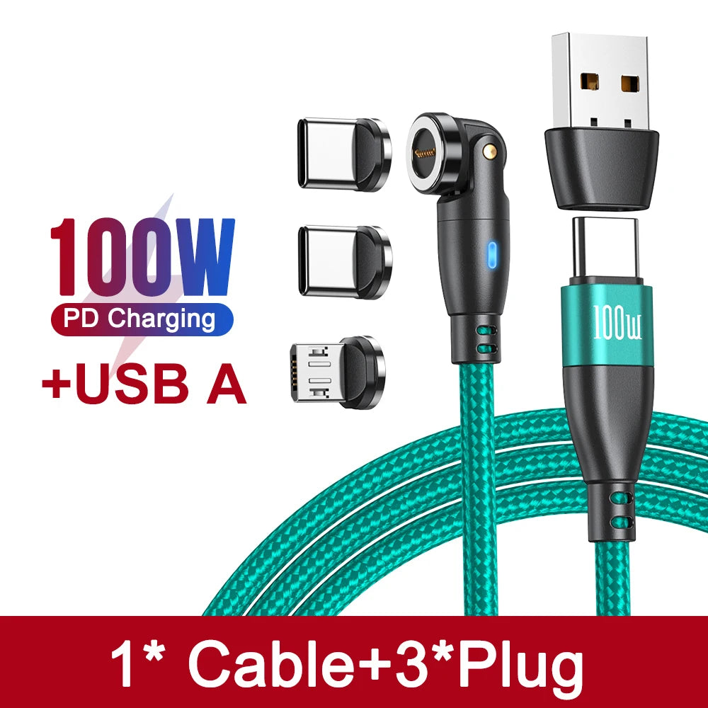 Eway 3-in-1 magnetic charging cable 100W with multiple connectors for fast charging and versatile device compatibility.